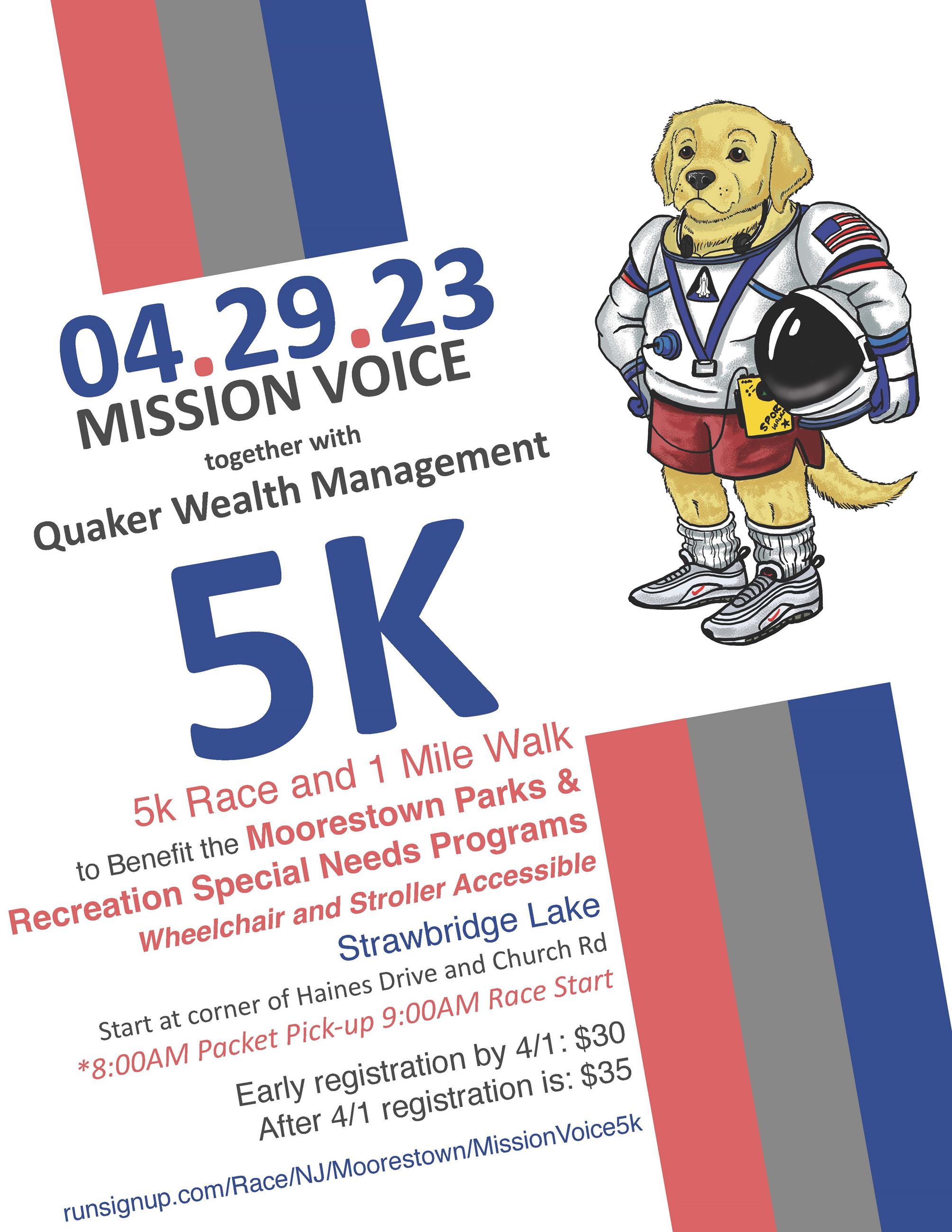 Mission Voice poster advertising the upcoming 5K. 