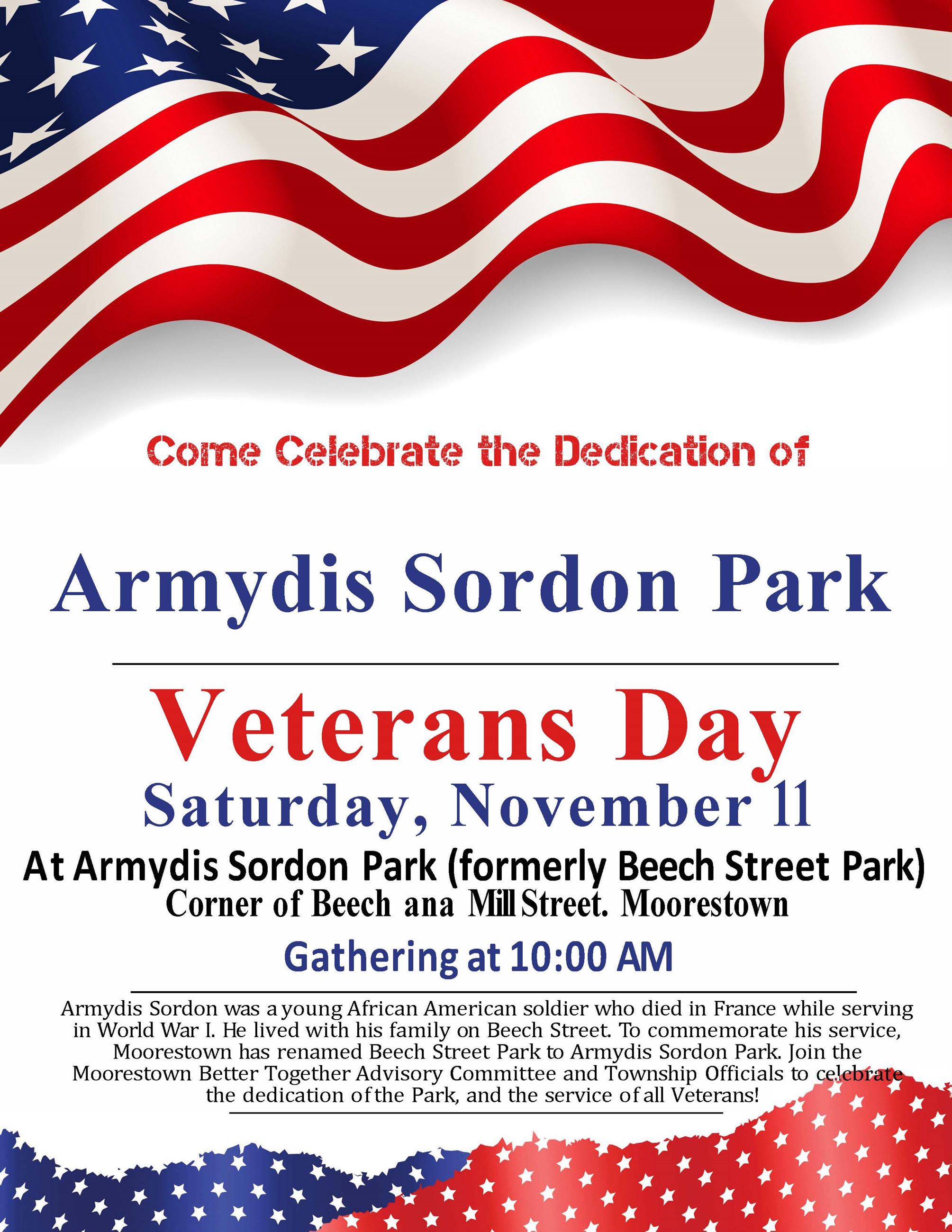 Dedication Flyer for Armydis Sordon Park.